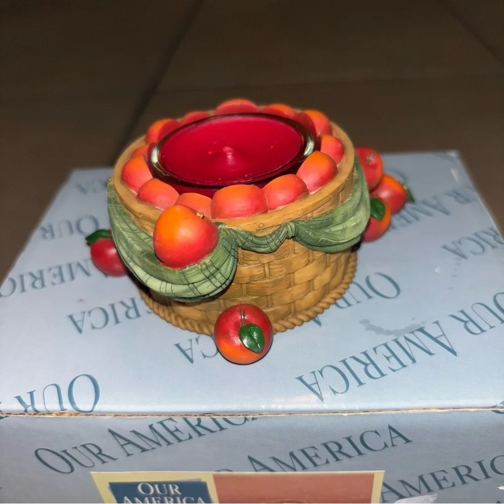 Our America Winter Apple Basket Tea Light Candle Holder #36504